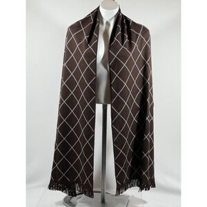 Nina Leonard Womens Fringe Shawl Grid Pattern Open Front One Size